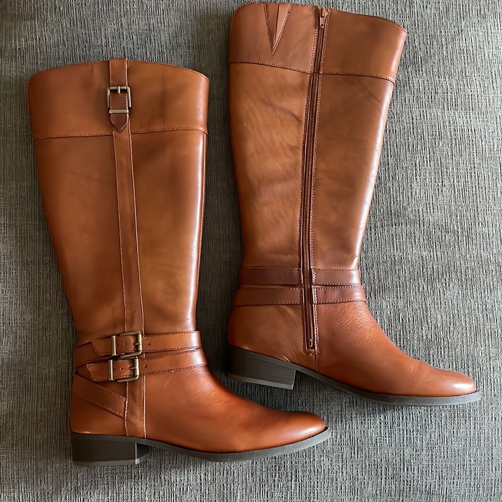 INC Brown Leather Riding Boots (Wide Calf)